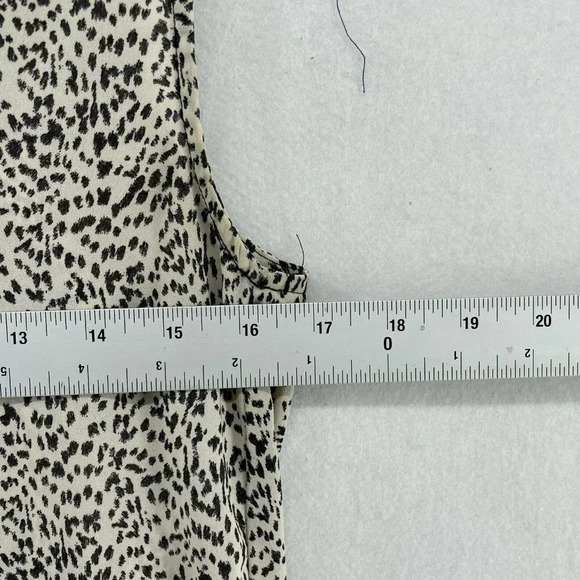 H&M Tank Top Women Sz 2 Cream Beige Black Dots Print V-Neck Piping Long Back Hem - Picture 3 of 11